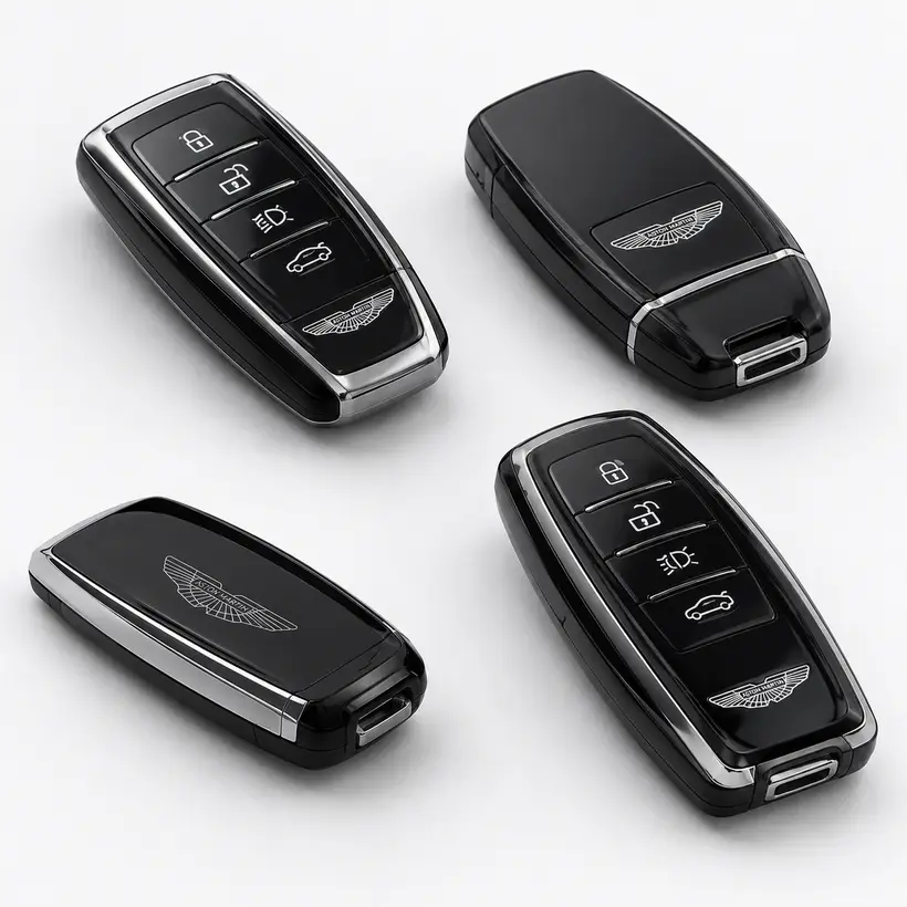 A range of Aston Martin keys and fobs we cut and program in West Palm Beach, FL