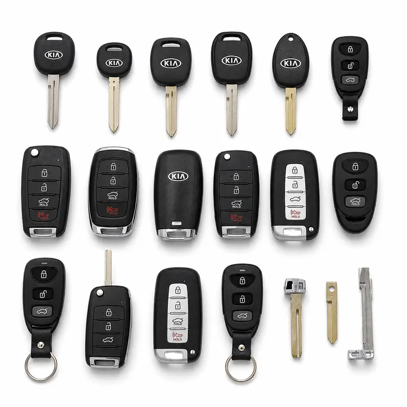 A range of Kia keys and fobs we cut and program in West Palm Beach, FL