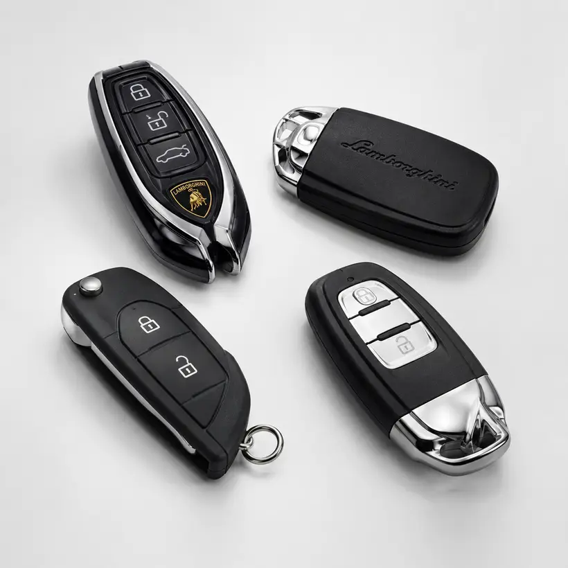 A range of Lamborghini keys and fobs we cut and program in West Palm Beach, FL